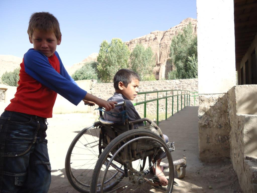 Two young boys make use of a Clear Path International ramp in Afghanistan